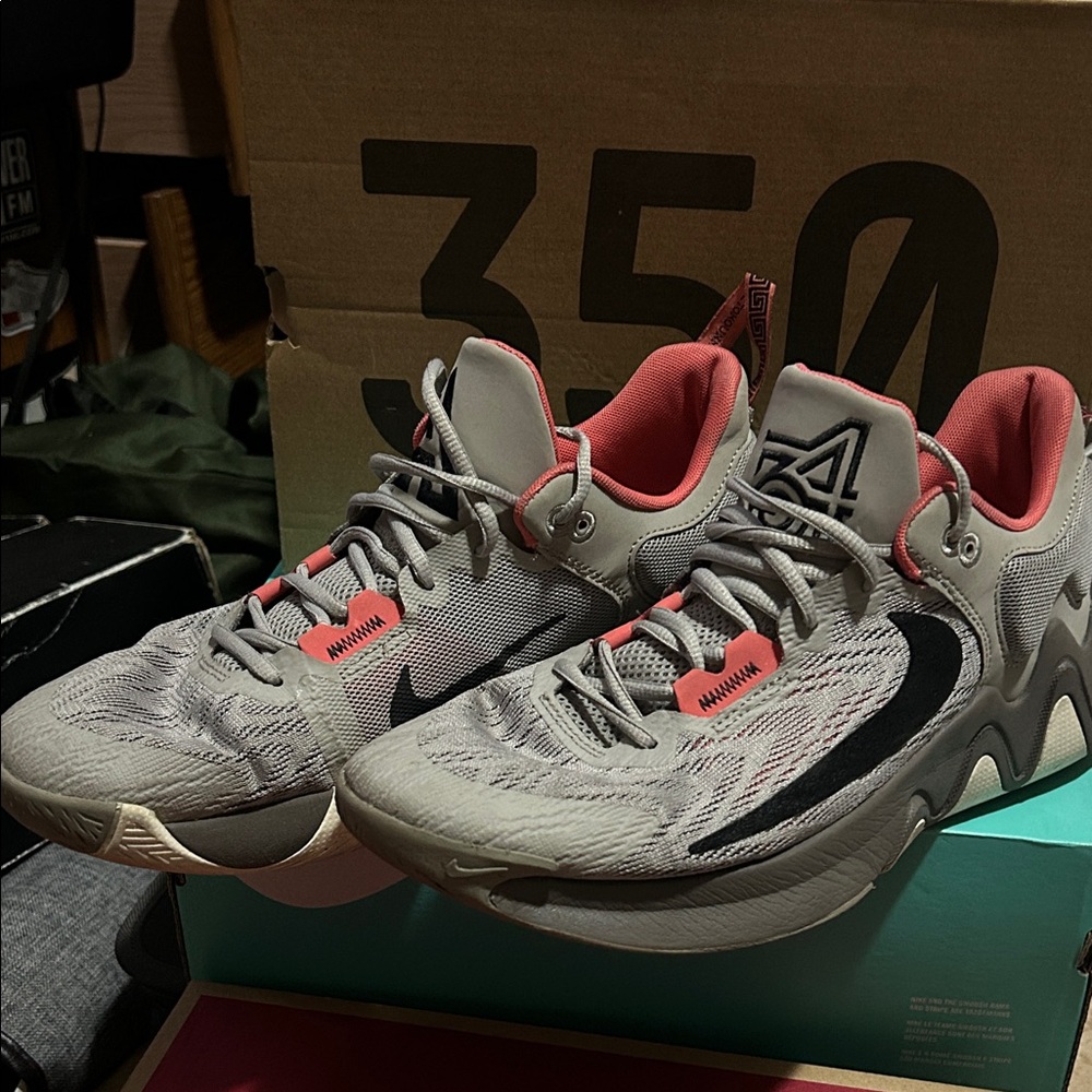 Nike Giannis Immortality 2 Grey and Coral Performance Basketball Shoes